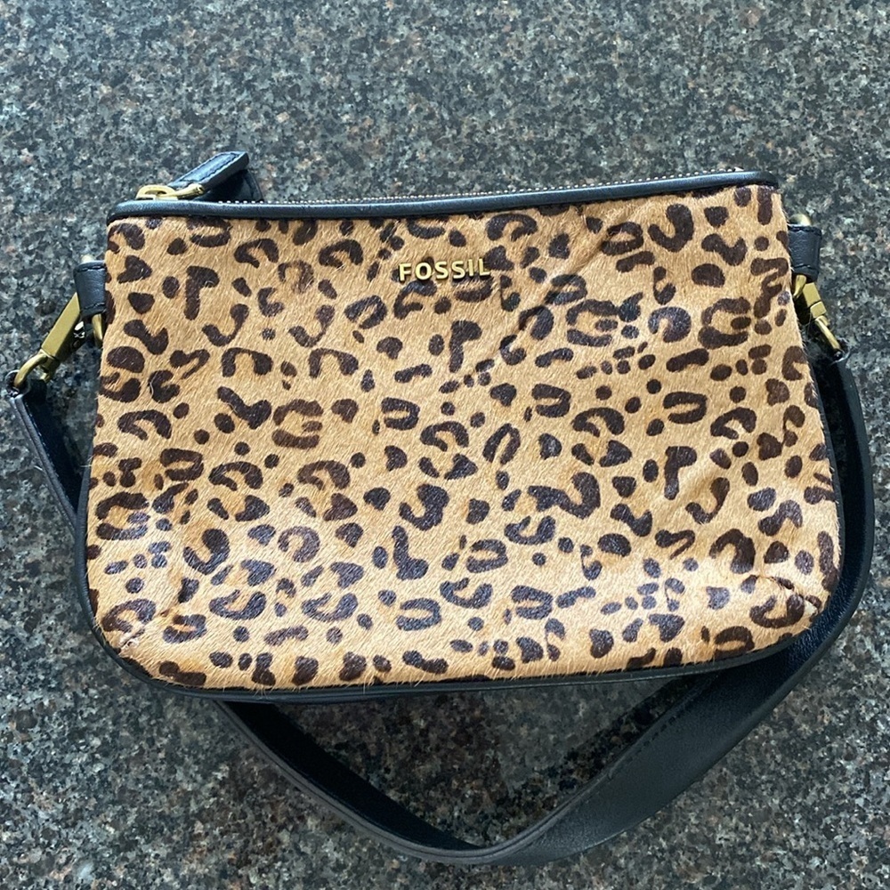 Fossil “Memoir”  Top Zip Calf Hair Cheetah Print Purse Bag Wristlet - Picture 5 of 15